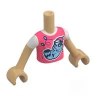 Minidoll Torso Girl with Coral Shirt, White Collar, Raccoon with Santa Hat print, Warm Tan Arms and Hands