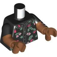 Torso, Dual Molded Arms with White/Coral Flowers, Sand Green Leaves print, Black Sleeves Pattern, Sienna Brown Arms and Hands