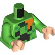 Torso, Pixelated Creeper Face, Orange Tail print, Bright Green Arms, Light Nougat Hands