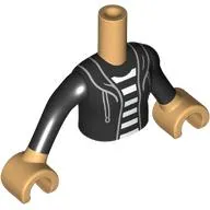 Minidoll Torso Girl with Warm Tan Arms and Hands with Black Jacket, Hood, Laces, White/Black Striped Shirt print