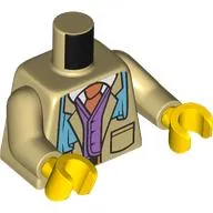 Torso, Jacket, Lavender Jacket, White Shirt, Coral Tie, Medium Azure Scarf print, Tan Arms, Yellow Hands