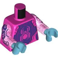 Torso, Pink Spider on Dark Purple Background, Dark Pink Circuitry, Dark Blue Circuitry on Arms print, Opal Trans-Dark Pink Arms, Medium Azure Hands