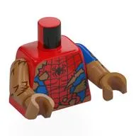Torso, Dual Molded Arms, Torn Red/Blue Spider Man Suit, Fur print, Left Blue Sleeve Pattern, Medium Nougat Arms and Hands