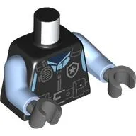 Torso Police Vest, Utility Belt, Silver Police Badge, Radio print, Bright Light Blue Arms, Dark Bluish Gray Hands