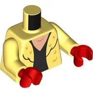 Torso, Fur Coat, Black Shirt print, Bright Light Yellow Arms, Red Hands