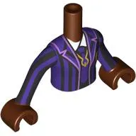 Minidoll Torso Girl with Reddish Brown Arms and Hands with Black/Dark Purple Striped School Uniform, Tie, White Shirt, Gold Symbol print