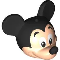Minifig Head Special with Black Mouse Ears, Eyebrows and Nose and White Eyes Print (Mickey)