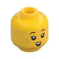 Minifig Head, Dark Orange Eyebrows, Freckles, Open Mouth Happy