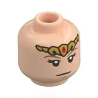 Minifig Head Zelda, Gold Tiara, Dark Tan Eyebrows, Large Eyelashes, Open Mouth Angry Scream / Neutral Print