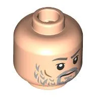 Minifig Head Cobb Vanth, Dark Bluish Grey Eyebrows, Scruffy Light Bluish Grey Beard, Neutral / Lopsided Grin