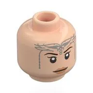 Minifig Head Arwen, Dark Brown Eyebrows, Peach Lips, Silver Tiara/Markings, Neutral / Closed Eyes Smile