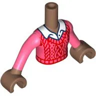 Minidoll Torso Girl with Medium Brown Arms and Hands with Collar/Red Sweater, White Shirt print