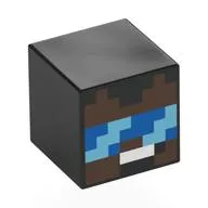 Minifig Head Special, Cube with Pixelated Umber Brown Face, Bleu/Bright Light Blue Visor, White Mouth