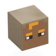 Minifig Head Special, Cube with Pixelated Medium Nougat Face, Bright Light Orange Eyebrows, Hair Print