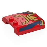 Brick Wedged, Curved Triple 4 x 4 x 2/3 with 2 Studs with Gold Spider, Webbing, Dark Blue Shapes print