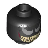 Minifig Head Venom, Silver Webbing, Spider Eyes, Sharp Tan Teeth
