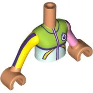 Minidoll Torso Girl with Nougat Arms and Hands with Lime/Light Aua/Bright Pink/Yellow/Dark Purple Wetsuit print