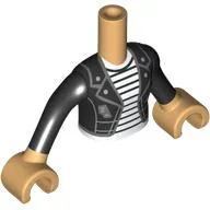 Minidoll Torso Girl with Warm Tan Arms and Hands with Black Jacket, White/Black Stripes Shirt print