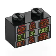 Brick 1 x 2 with 'NOV 05 1955', 'OCT 26 1985', 'OCT 26 1985' print