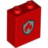 Brick 1 x 2 x 2 with Inside Stud Holder with Black/Silver Firefighter Badge print