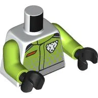 Torso, Race Suit, Lime/Light Bluish Grey Front, White Wolf print, Lime Arms, Black Hands