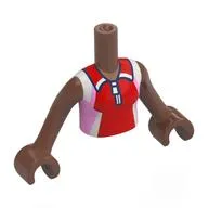 Minidoll Torso Girl with Red/White/Bright Pink Shirt, Zipper print, Medium Brown Arms and Hands