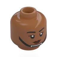 Minifig Head Rebel, Black Eyebrows, Reddish Brown Lips, Black Chin Strap