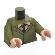 Torso, Jacket, Dark Bluish Grey Stains, Tan/Dark Tan Shirt, Black Tie print, Olive Green Arms, Light Nougat Hands
