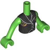 Minidoll Torso Girl with Bright Green Arms and Hands with Black Jacket, Silver Trim, Buttons, Gold Decorations print