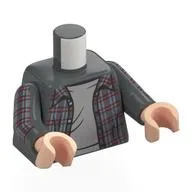 Torso, Dark Red Flannel Shirt, Light Bluish Grey Shirt print, Dark Bluish Gray Arms, Light Nougat Hands