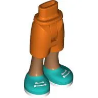 Minidoll Hips and Mid-Length Shorts with Medium Nougat Legs, Dark Turquoise Shoes, White Laces, Soles print