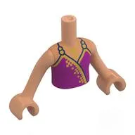 Minidoll Torso Girl with Magenta Dress, Gold Trim, Straps Print, Nougat Arms and Hands