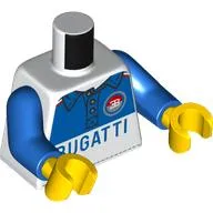 Torso, Racing Suit, Red/GREEN EB Symbol, Blue Top, 'BUGATTI' print, Blue Arms, Yellow Hands