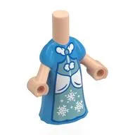Microdoll Body Long Dress Dark Azure with Metal Blue Front, White Pockets, Laces, Snow Flakes Print