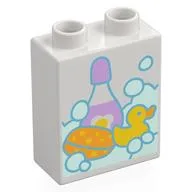 Duplo Brick 1 x 2 x 2 with Bubbles, Sponge, Rubber Duck, and Bottle of Shampoo Print