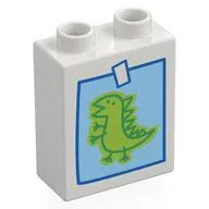 Duplo Brick 1 x 2 x 2 with Childs Drawing of a Dinosaur Print