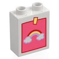 Duplo Brick 1 x 2 x 2 with Childs Drawing of a Rainbow Print
