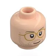 Minifig Head Ryland Grace, Dark Tan Eyebrows, Stubbled Beard, Gold Glasses / Open Mouth Smile