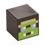 Minifig Head Special, Cube with Pixelated Lime Face, Bright Light Blue Eyes, Tan Forhead Print