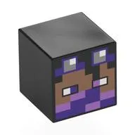 Minifig Head Special, Cube with Pixelated Medium Brown Face, Dark Purple Goggles, Dark Purple/Medium Lavender Eyes, Bandana print