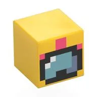 Minifig Head Special, Cube with Pixelated Diver Goggles, Black Border, Coral Snorkel Print