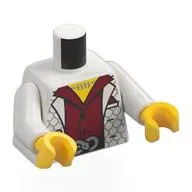 Torso White Scalled Jacket, Dark Red Shirt, Black Belt with Silver Snake, Yellow Chest with Necklace print, White Arms, Yellow Hands