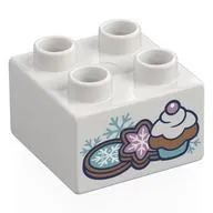 Duplo Brick 2 x 2 with Cupcake, Cookies with Snow Flakes print