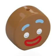 Head Special, Round with Gingerbread Man, Bright Light Blue Eyebrows, White Eyes, Red Mouth Print
