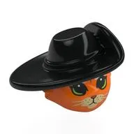 Minifig Head Special, Cat with Black Hat, Large Eyes, Tan Nose, Black Whiskers Print (Puss in Boots)