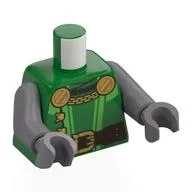 Torso, Dark Brown Belt, Gold Buckle, Shields with Chain, Bright Light Green Trim Print, Flat Silver Arms and Hands