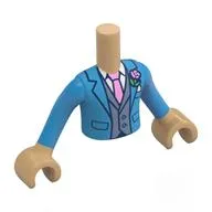 Minidoll Torso Boy with Warm Tan Arms and Hands with Dark Azure Jacket, Sand Blue Vest, White Shirt, Bright Pink Tie, Corsage Print