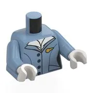 Torso, Air Hostess Uniform, White Shirt, Gold Insignias Print, Sand Blue Arms, White Hands