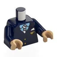 Torso, Pilot Uniform, Gold Insignias, Bright Light Blue Shirt, White/Grey Tie Print, Dark Blue Arms, Warm Tan Hands