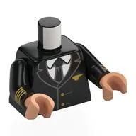 Torso, Pilot Uniform, Gold Insignias, White Shirt, Black Tie Print, Black Arms, Nougat Hands
